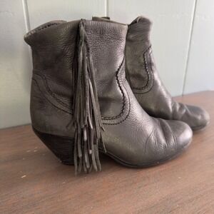Black Leather Fringe Ankle‎ Boots Sam Edelman Size 7.5 Western Boho Cowgirl Chic